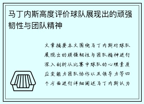 马丁内斯高度评价球队展现出的顽强韧性与团队精神