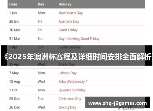 《2025年澳洲杯赛程及详细时间安排全面解析》