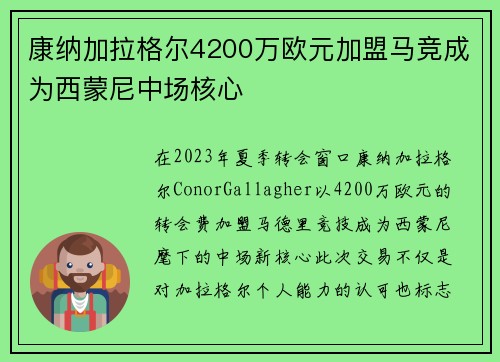 康纳加拉格尔4200万欧元加盟马竞成为西蒙尼中场核心